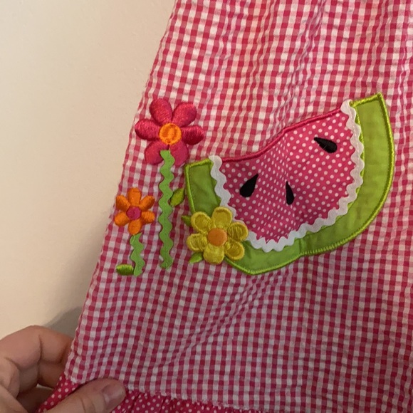 Youngland Seersucker Embroidered Watermelon Dress - Picture 2 of 5